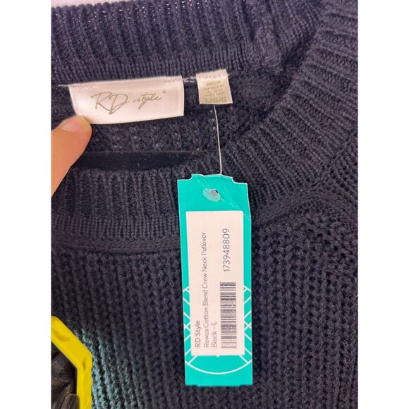 RD Style Rowca Cotton Blend Black Crew Neck Sweater Stitch Fix Exclusive - Picture 5 of 14